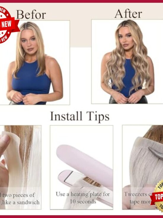 20 Inch Human Hair Tape-In Extensions, 50g 20 Pieces, Seamless main image 6